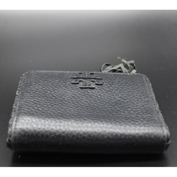 Tory Burch Black Bifold Women's Wallet Tassel Pebbled Leather - Picture 3 of 10